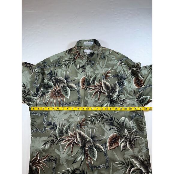 Pierre Cardin Shirt Men Large Green Hawaiian Floral Button Up Short Sleeve Rayon - Picture 3 of 6